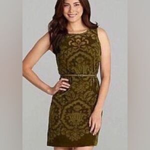Chelsea and Violet tone on tone Olive velvet flocked fully lined  dress EUC SZ M